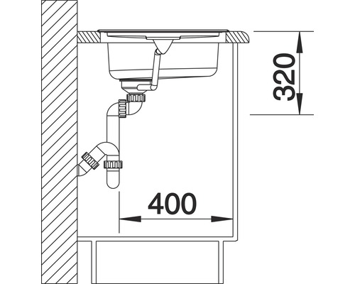 Dessin technique d''un évier avec des dimensions de 320 et 400.