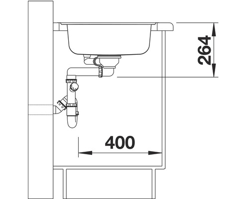 Schéma d''un évier avec les dimensions d''installation