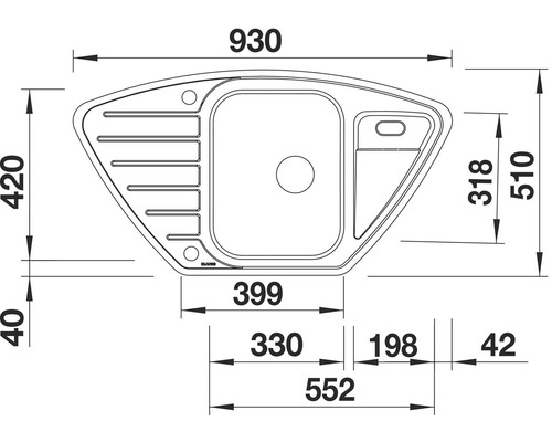 Dessin technique d''un évier avec dimensions