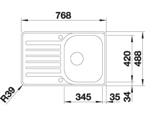 Schéma d''un évier avec dimensions.