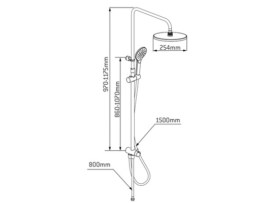 Schéma technique d''un robinet de douche avec dimensions.