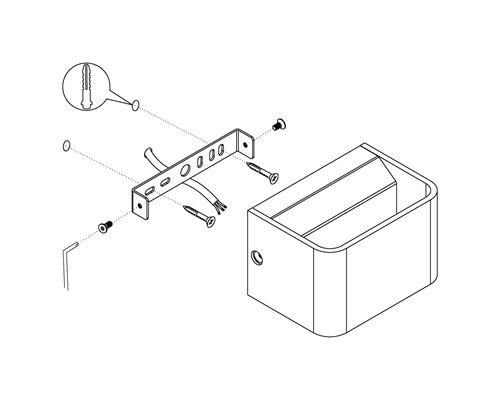 Explosionszeichnung einer Wandleuchte mit Befestigungsmaterial