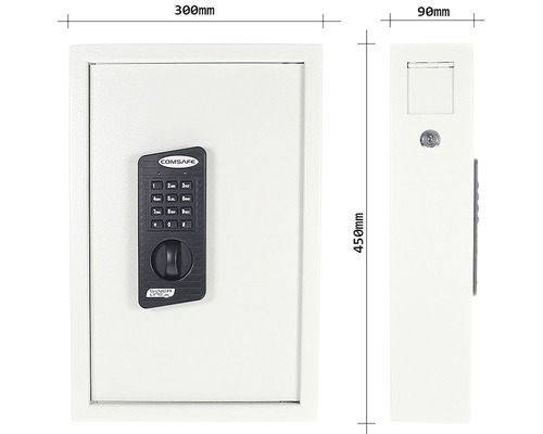 Coffre-fort à encastrer pour meubles Comsafe, dimensions 300 x 450 x 90 millimètres.