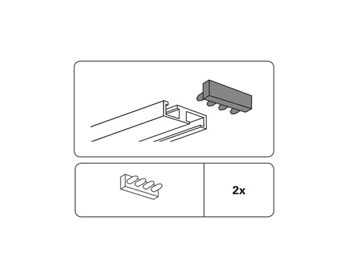 Représentation d''un rail de rideau avec accessoires