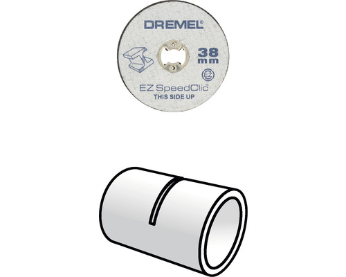 Disque à tronçonner Dremel de 38 mm de diamètre et image d''un tube coupé