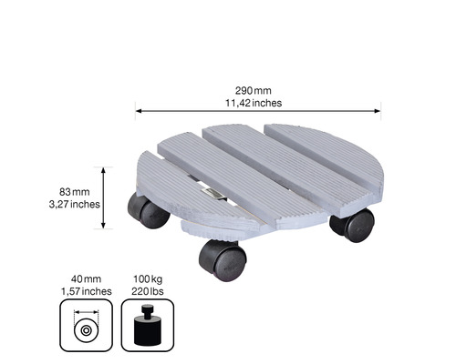 Rolluntersetzer für Pflanzen, Durchmesser 290 Millimeter, Traglast 100 Kilogramm