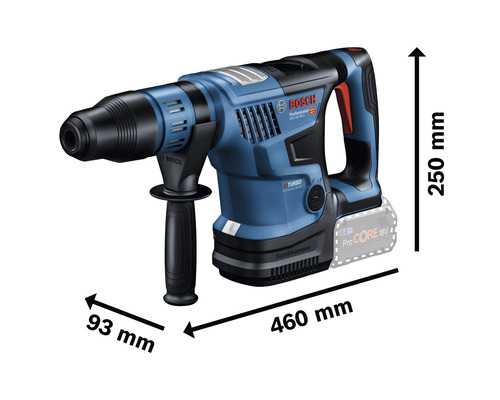 Boschhammer mit den Maßen 460 mm Länge, 93 mm Breite und 250 mm Höhe
