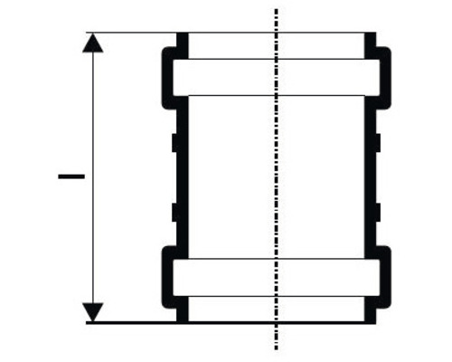 Abbildung eines Rohrmuffen-Designs mit Längenangabe