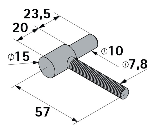 Dessin technique d''un boulon fileté avec les dimensions 57, 23.5, 20, diamètre 7.8, diamètre 10 et diamètre 15