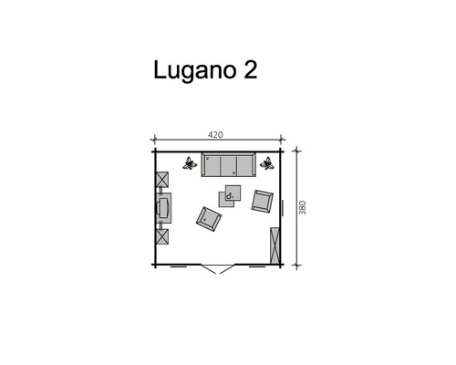 Plan Lugano 2 avec mobilier et dimensions