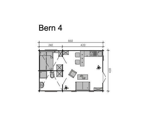 Plan du chalet de jardin Bern 4 avec dimensions