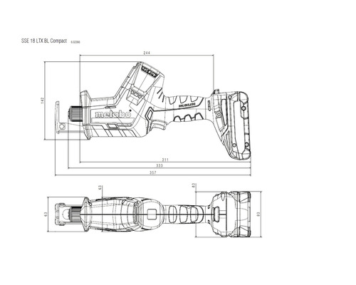Metabo Scie sabre sans fil SSE 18 LTX BL Compact Dimensions