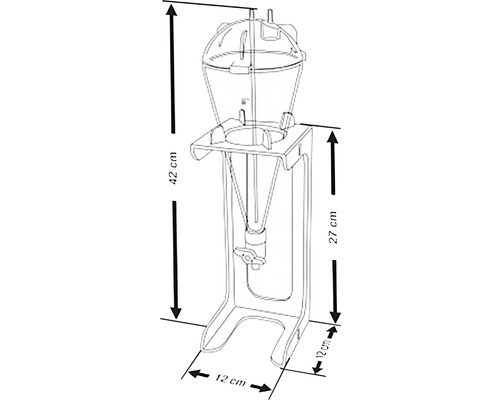 Dessin d''un distributeur doseur mesurant 42 cm de haut, 27 cm de haut et 12 cm de large