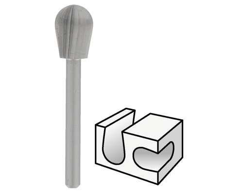 Fraise en forme de poire et rainure fraisée illustrant une application