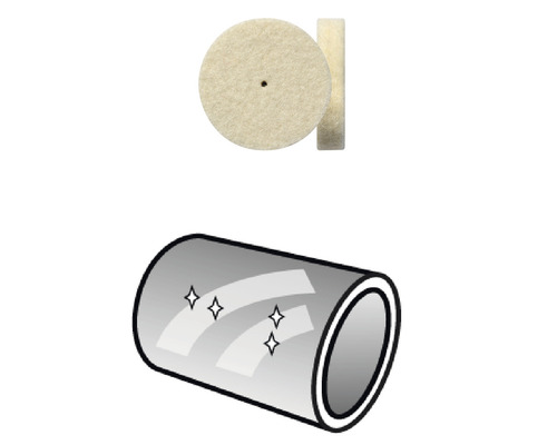 Disque de polissage en feutre et illustration d''un tuyau poli