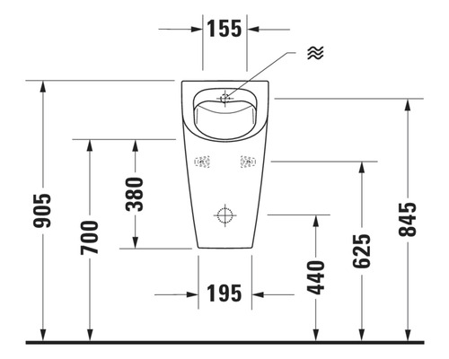 Dessin technique d''un urinoir avec indications de dimensions