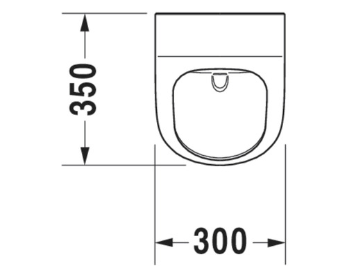 Schéma technique d''un WC suspendu avec des dimensions de 350 mm de hauteur et 300 mm de largeur.