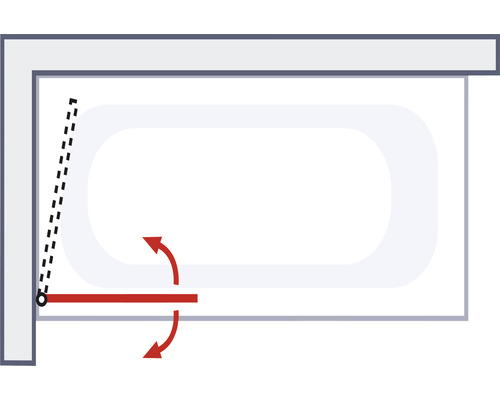 Schwenkbereich eines Badewannenaufsatzes