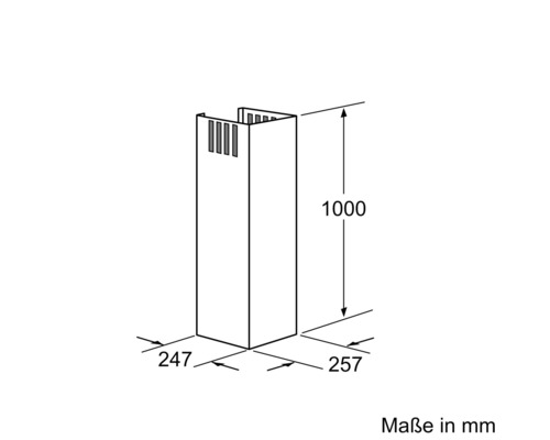 Dimensions d''une gaine de hotte aspirante avec dimensions en millimètres