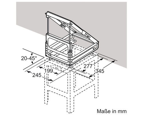 Dessin technique d''un système de support rabattable avec indications de dimensions en millimètres