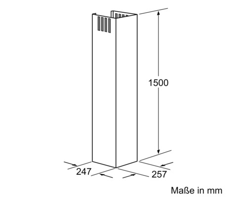 Dessin technique d''une cheminée de hotte aspirante avec dimensions