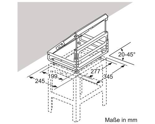 Schéma technique d''un meuble de cuisine avec indications de dimensions