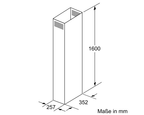 Dessin technique d''une hotte aspirante avec dimensions en millimètres