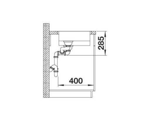 Technische Zeichnung eines Spülbeckens mit Abmessungen.