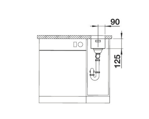 Dessin d''un meuble sous-évier avec des indications de dimension.