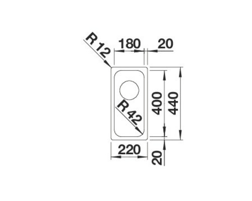 Schéma d''un évier avec des dimensions de 440 x 220 millimètres.