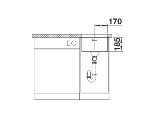 Schéma d''un évier avec meuble bas et indications de dimensions
