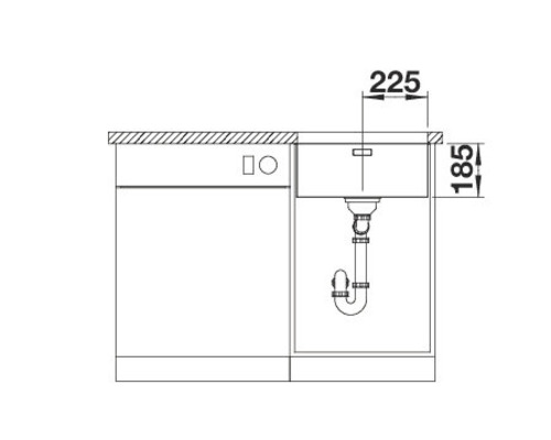 Schéma d''un meuble sous-évier avec les dimensions 225 et 185.