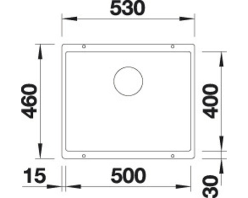 Schéma technique d''un évier avec les dimensions suivantes : 530, 460, 500, 400, 30 et 15.