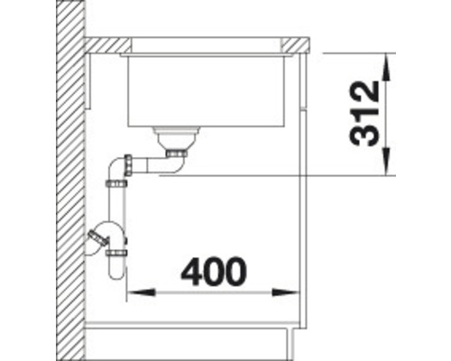 Dessin technique d''un évier avec les dimensions 312 et 400.