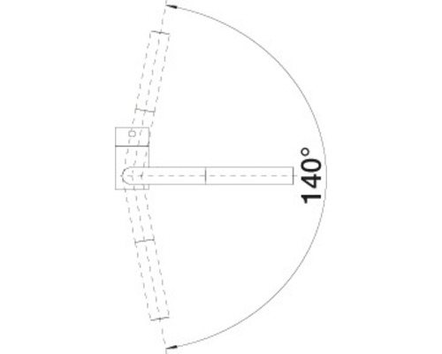 Illustration d''une poignée de porte avec une plage de pivotement de 140 degrés