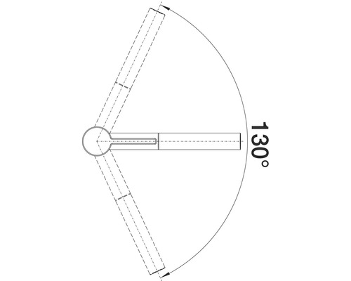 Image symbolique pour une plage de pivotement de 130 degrés