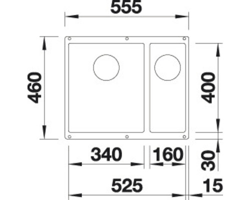 Schéma technique d''un évier avec dimensions.