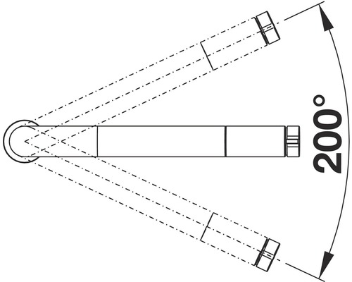 Dessin d''un porte-serviettes pivotant avec une plage de pivotement de 200 degrés