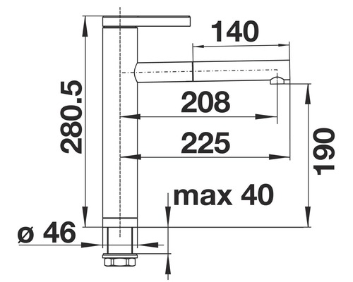 Dessin technique d''un robinet avec dimensions.