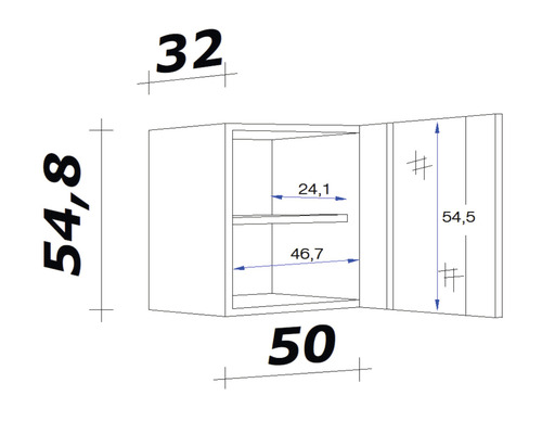 Schéma technique d''un meuble haut avec dimensions