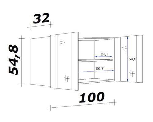 Technische Zeichnung eines Wandschranks mit Maßangaben