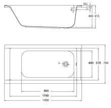 Schéma technique d''une baignoire avec dimensions
