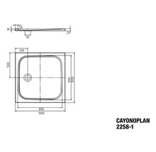 Schéma technique d''un receveur de douche CAYONOPLAN avec dimensions.