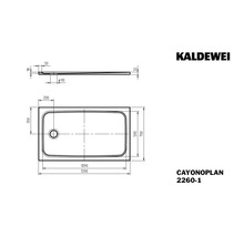 Dessin technique d''un receveur de douche Kaldewei CAYONOPLAN avec indications de dimensions