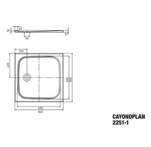 Dessin technique d''un receveur de douche CAYONOPLAN avec indication des dimensions