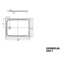 Dessin technique du receveur de douche Cayonoplan 2257-1 avec indications de dimensions