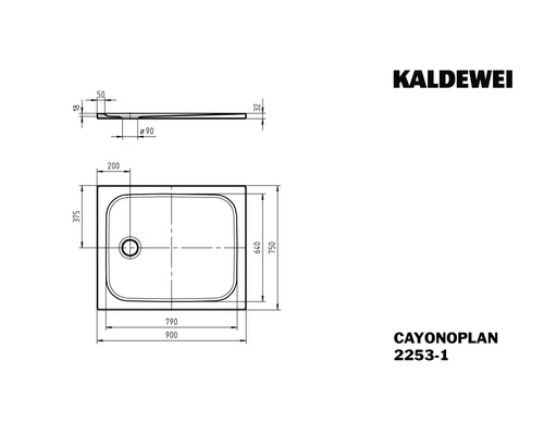 Kaldewei Cayonoplan Duschwanne technische Zeichnung