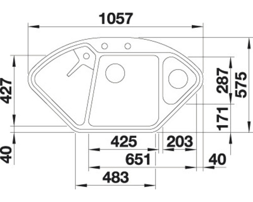 Technische Zeichnung einer Küchenspüle mit Maßangaben
