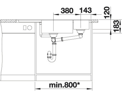 Schéma d''un évier avec dimensions et siphon