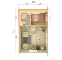 Abri de jardin Palmako Sandra 29,9 m² avec plancher 689 x 470 cm naturel